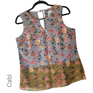 CABI | NWOT PENELOPE FLORAL STRIPED SLEEVELESS TOP LAYERED TIE BACK | SMALL